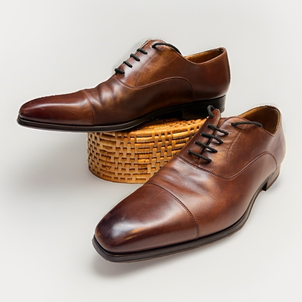Men's Magnanni Burnished Tan Cap Toe Oxfords Size 10 M Nice